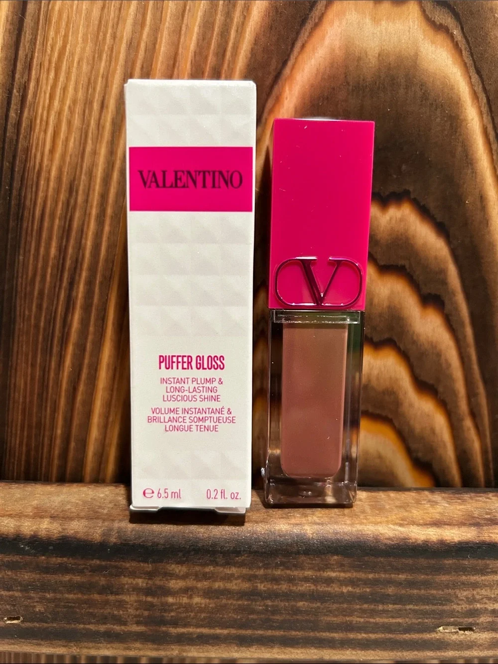 Valentino Puffer Gloss — Hot Pink Cap, Nude Gloss